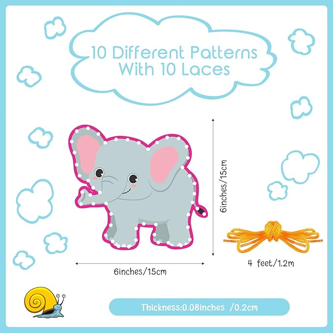 10 Pieces Kids Jungle Animal Lacing Cards Safari Animal Sewing Cards Thick Cardboard Double Sided Lacing Playing Games for Children Toddler Developing Imagination Education Supplies (Jungle Style)