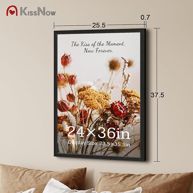 24x36 Poster Frame 2 Pack, Textured Black Solid Wood Picture Frame, Wall Hanging