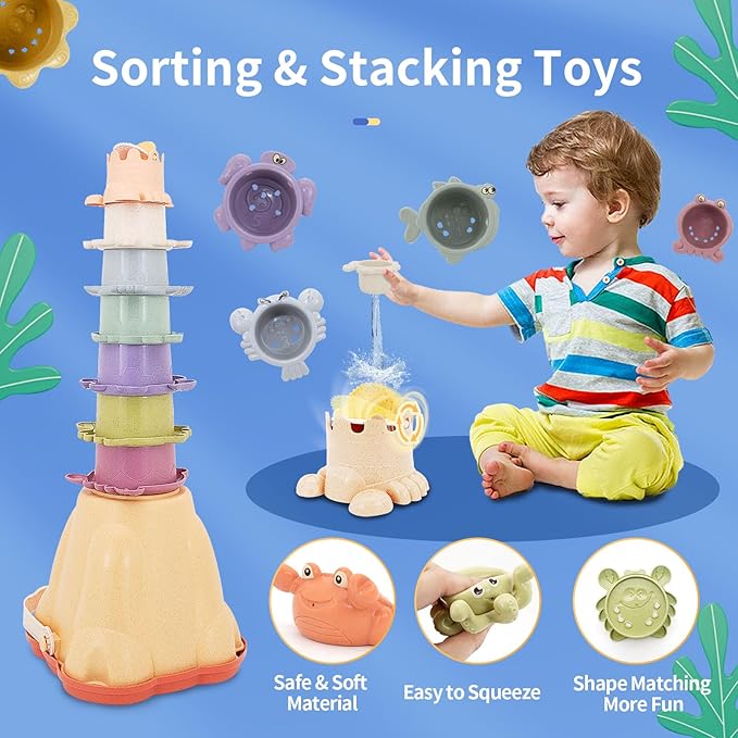 16 in 1 Montessori Toys Set,Stacking Toys for Toddler 1-3 Shape Sorters Stacking Cups Baby Toys for 6-12 Months Nesting Stack Cups, Infant Stackable Block for 6-48 Months Birthday Gift for Girl Boy