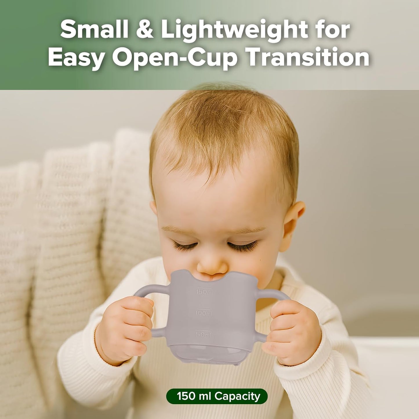 haakaa Silicone Toddler Cups, BPA Free Drop-Proof Training Open Cups for Baby 6 Months+, 5 Ounce (Suva Grey)