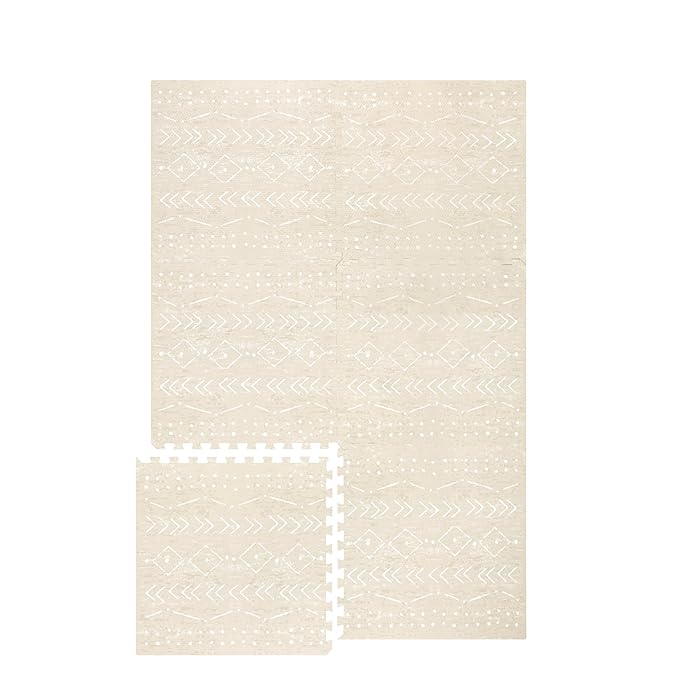 Baby Play Mat for Floor – 4x6ft Beige | Soft Non Toxic Premium EVA Foam Tiles for Tummy Time, Crawling & Playroom – Waterproof Interlocking Floor Mat for Babies & Toddlers by Lillefolk (6 Tiles)