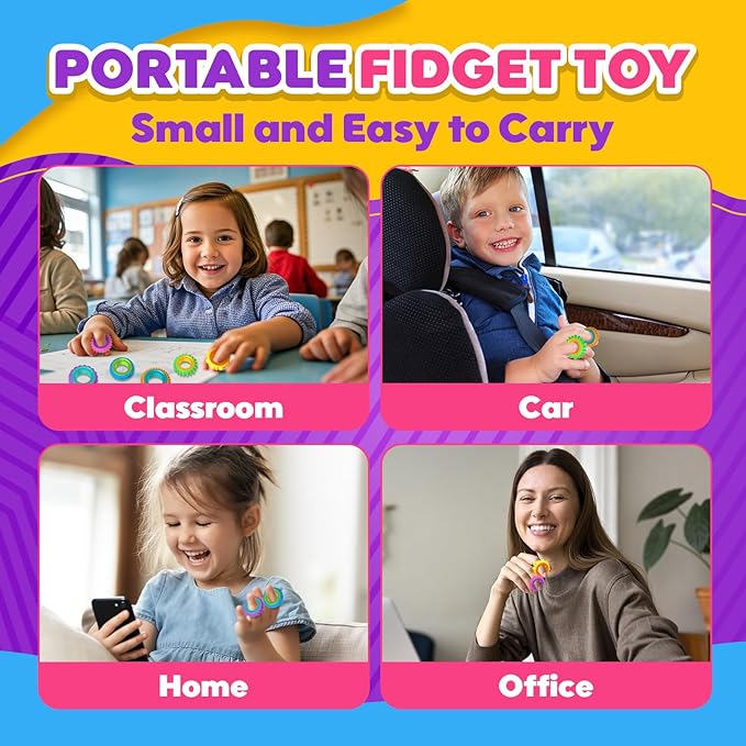 Fidget Toys Sensory Rings for Kids: 12 Pack Finger Spinner Rings - Texture Stress Toys for Kids Autism Calming - Fun Fidgets for Student Classroom Prize Stocking Stuffers