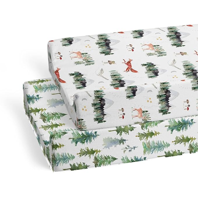 Baby Changing Pad Cover 2-Pack for Boys, Girls (Woodland Forest Animals) - Premium Fitted Sheets Baby Diaper Changing Table Cover - Buttery Soft Cotton Blend