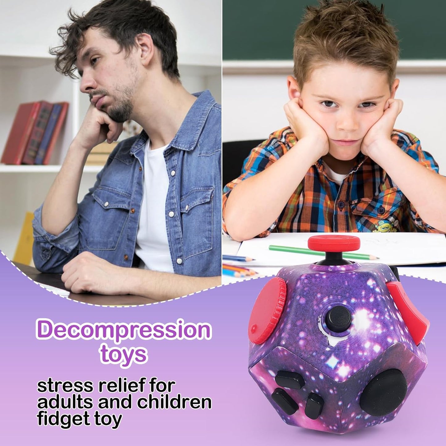 Mini Fidget Toys,Fidget Sensory Toy for Anxiety,ADHD,Autism,Relief Stress with Kids and Adults (Starry Sky Purple)