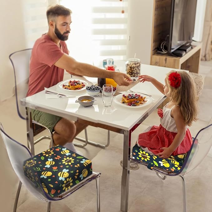 Toddler Booster Seat for Dining Table, Portable Booster Seat for Kitchen Chair, 4 Inch High-Density Foam Cushion with Adjustable Safety Straps and Non-Slip Bottom, Perfect for Kids Travel and Daily