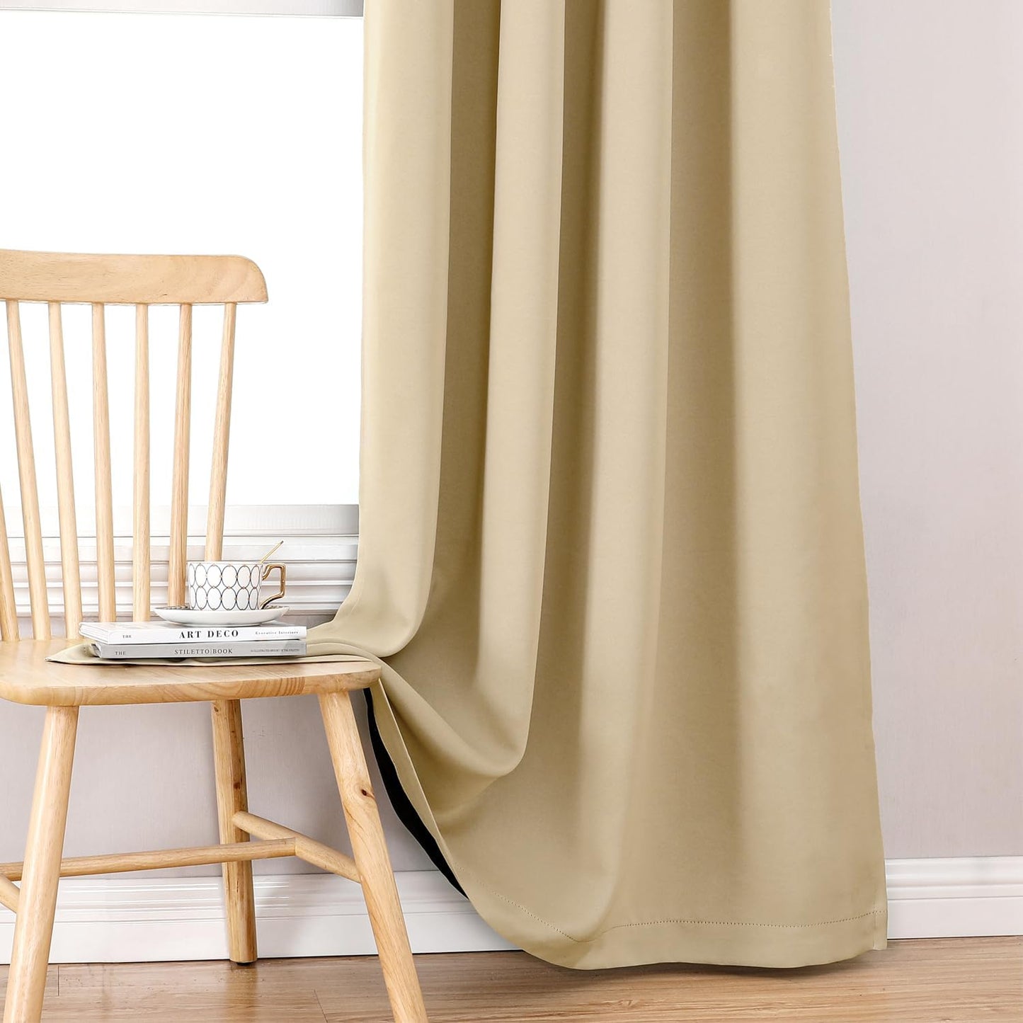 ChrisDowa 100% Blackout Curtains 78 inch Long for Bedroom with Black Liner, 2 Thick Layers Total Blackout Thermal Insulated Grommet Window Curtains 2 Panels Set (Beige, 42 x 78 Inch)