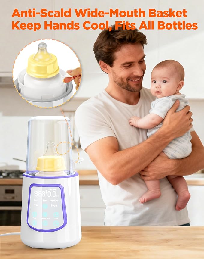 Fast Baby Bottle Warmer for Breastmilk, Smart 12 in 1 Breast Milk Warmer for Baby Essentials with Timer Temperature Control, Sterili-zing, Water Bath Technology, Baby Warmer for All Bottles Food Jars