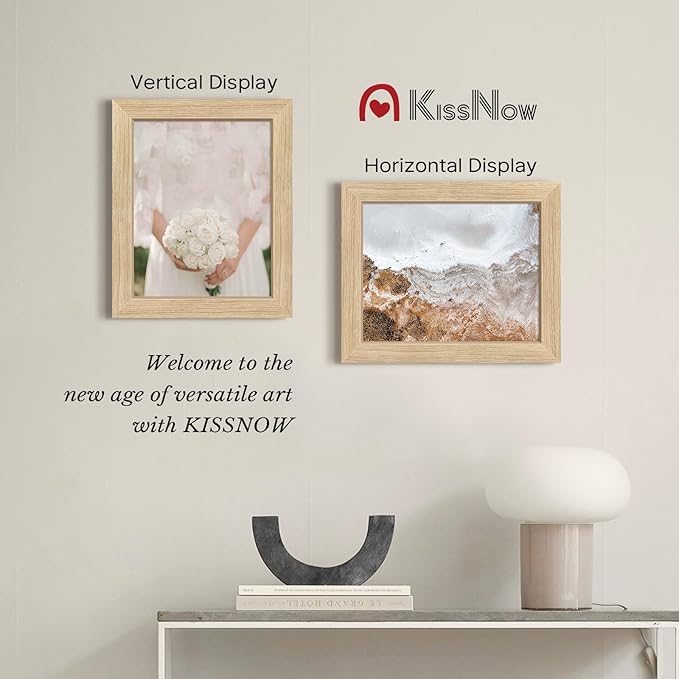 8x10 Picture Frame 2 Pack, Natural Oak Wood Gallery Photo Frame, Wall Hanging or Tabletop Display