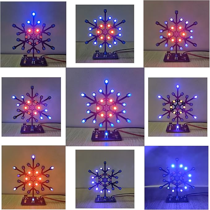 Soldering Practice Kit Snowflake Shaped LED Project Kit for School and Home Teaching Learning Electronic, Ideal Gift for Family and Friends, 2-Pack, 2-pack Snowflake Kit