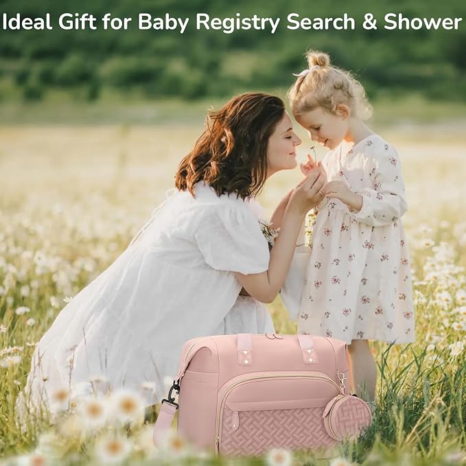 Diaper Bag Tote, Baby Bag Travel Diaper Tote Bag with Pacifier Case, Cute Maternity Hospital Baby Stylish Diaper Tote for Mom Dad Medium Size, Pink