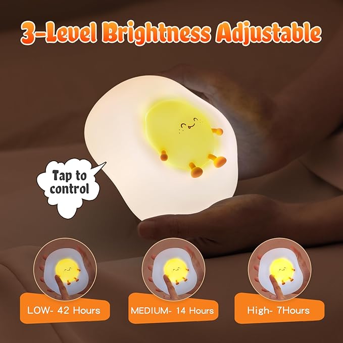 Egg Night Light for Kids,Toddler, Baby Nursery, Cute Nightlight Silicone Lamp for Sleeping Companion, Auto Off 30Min Timer, Cordless Rechargeable Battery