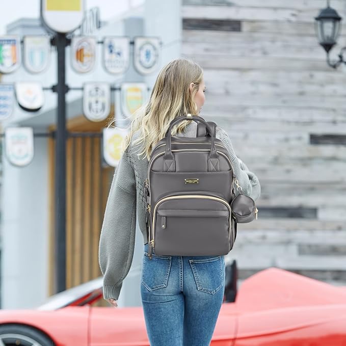 RUVALINO Diaper Bag Backpack, Multifunction Travel Baby Diaper Bag with Changing Pad, Insulated Bottle Holders & Pacifier Case, Large Capacity,Waterproof, Iron Gray