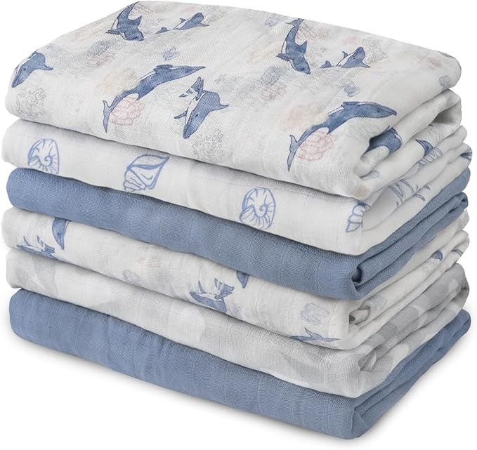 Muslin Baby Burp Cloths, Large 27 x 27 Inches Burping Cloths for Newborn Girls Boys, 6 Pack Baby Burp Rags Towel and Washcloths for Infant (Elegant Colors)