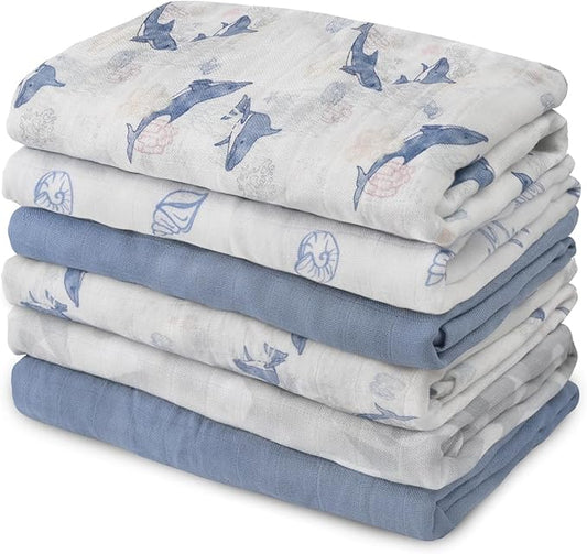 Muslin Baby Burp Cloths, Large 27 x 27 Inches Burping Cloths for Newborn Girls Boys, 6 Pack Baby Burp Rags Towel and Washcloths for Infant (Elegant Colors)