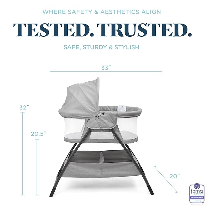 Baby Delight Beside Me Doze Deluxe Baby Bassinet, Bedside Sleeper, Foldable, Removeable Canopy, Pebble Grey