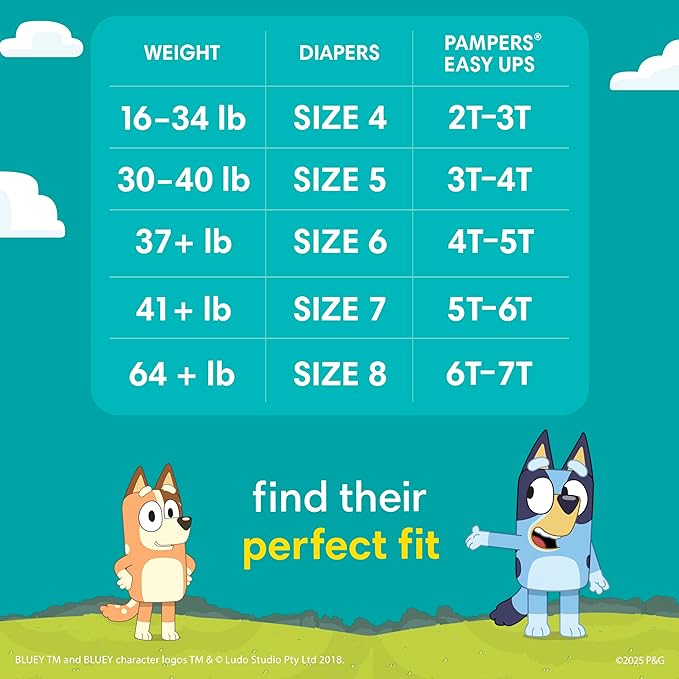 Pampers Training Pants - Easy Ups Boys & Girls Bluey - Size 6T-7T, 13 Count, Children's Potty Underwear