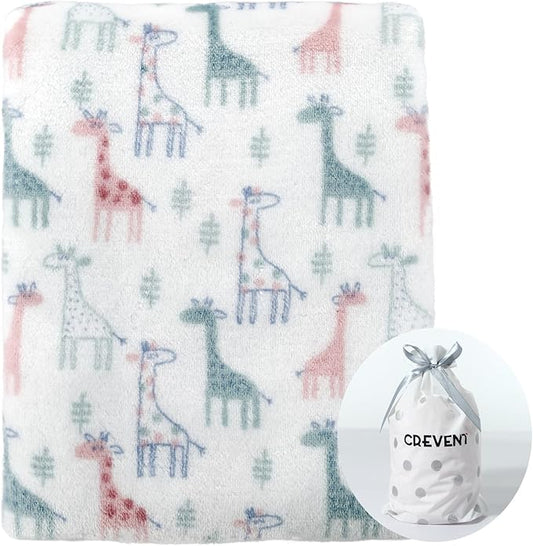 CREVENT Cute Silky Plush Baby Blanket for Girls & Boys Infants Toddlers Newborns Crib Cot Stroller, Giftable Suitable for All Season - Ivory Giraffe