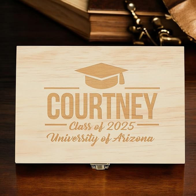 Personalized Graduation Keepsake Box 2025 Custom Engraved Wooden Memory Box High School College Graduates Cap and Gown Storage Boxes - Graduation Gifts for Him Her