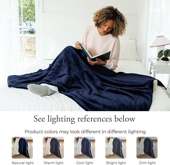 NANPIPER Sherpa Blanket for Couch, Warm and Lightweight Throw, Soft Fuzzy Plush Fleece for Winter, Estate Blue 50x60 Inches