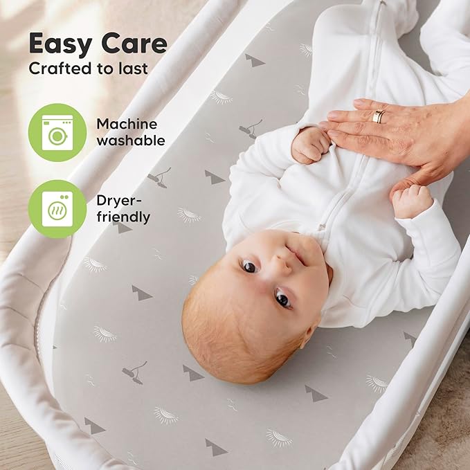 2-Pack Organic Bassinet Sheets for Girls, Boys - 100% Cotton Bassinet Mattress Sheets Compatible with Halo Bassinest Swivel Sleeper, Graco,Baby Delight,Chicco,Unisex Fitted Bassinet Sheets (Savannah)