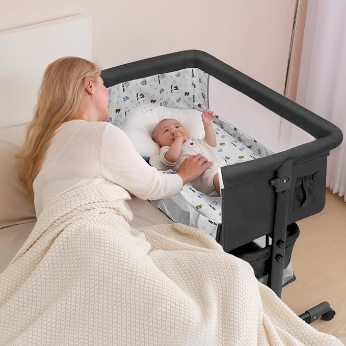 Baby Bassinet, Baby Basinet Bedside Sleeper, Easy to Fold Portable Crib Side Bassinet 2025new Style Girl/boy bassinets (Dark Gray)