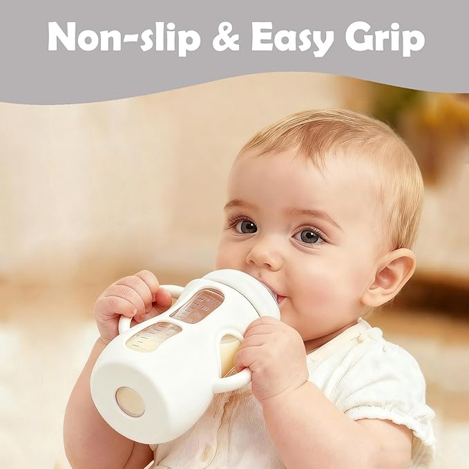 4 Pack Silicone Sleeves for Avent Natural Glass Baby Bottles, Anti Breakage Bottle Holder, Compatible with Philips Avent Glass Natural Baby Bottles (Blue+Gray+Green+White, 8 OZ)