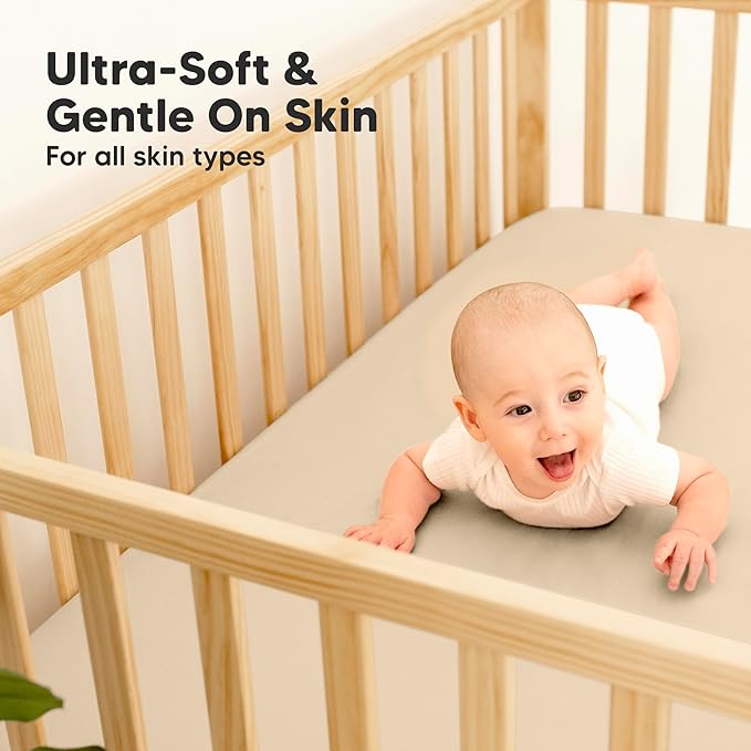 2-Pack Waterproof Baby Crib Sheets for Boys, Girls - 52x28 Viscose Derived from Bamboo Toddler Bed Sheet Neutral, Fitted Crib Mattress Protector Cover for Baby Bedding, Soft & Gentle (Rust)