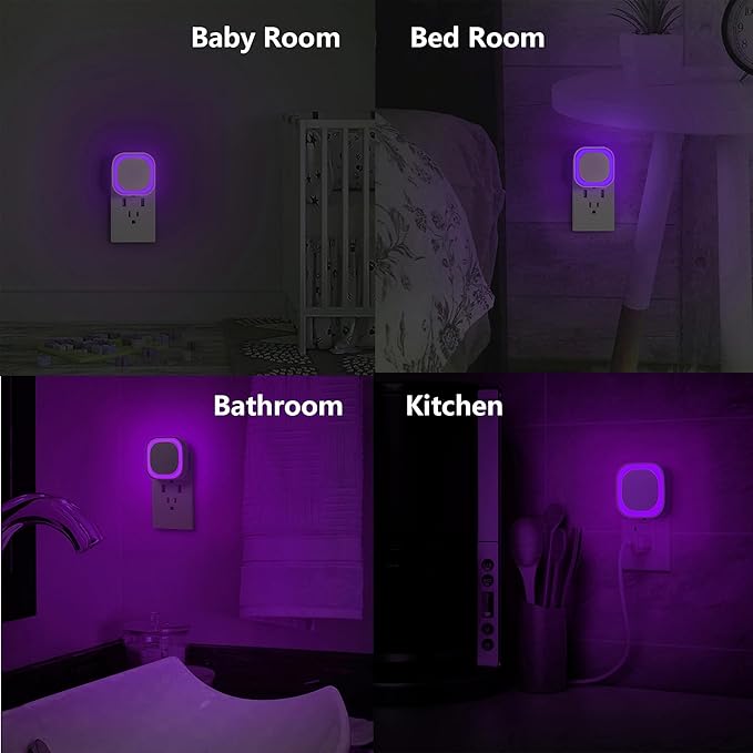 2 Pack Purple Night Light, Gentle Eye-Care with Dimmable Soft Glow & Indirect Reflection, Auto Dusk to Dawn Sensor, Plug in Nightlight for Meditation Corner, Creative Studio, Bedroom, Bathroom