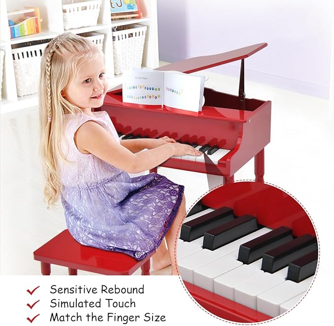HONEY JOY Classical Kids Piano, 30-Key Mini Piano with Music Stand and Bench, Wooden Musical Instrument Toy with Lid & Music Rack, Gift for Boys Girls Ages 3+ …