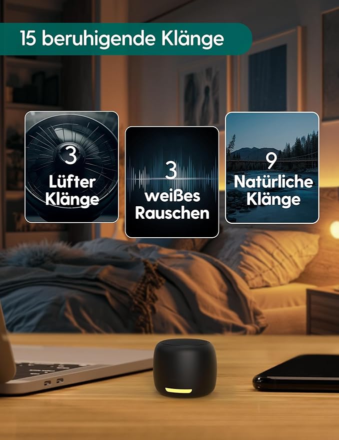 Babelio White Noise Sound Machine, Night Light, Mini and Portable, 15 Non-looping Sounds, Timer, Memory Function, for Adults Baby, Travel