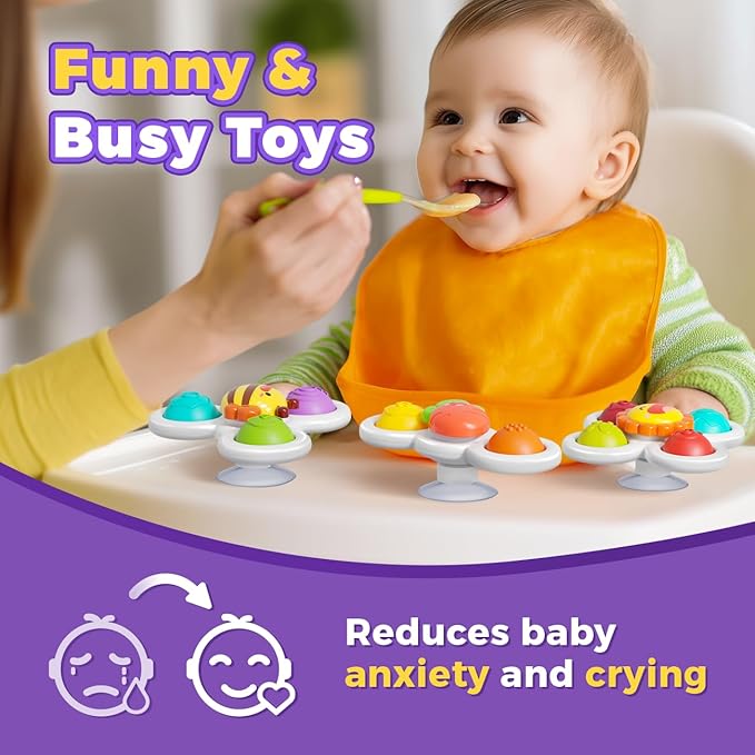 3PCS Pop Suction Cup Spinner Toys: Spinner Toys for 1 Year Old Boy Girl - Sensory Baby Bath Toy for Toddlers 1-3 -12 18 Months Boy Birthday Gift for Infant
