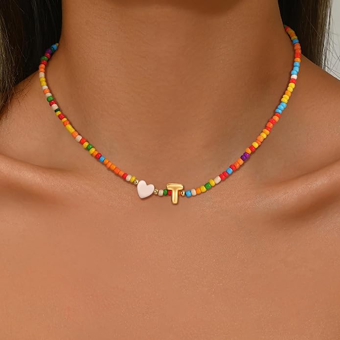 Colorful Initial Necklaces for Girls Women, 14K Gold Plated Bubble Initial Pendant Heart Shell Necklace Jewelry Christmas Gifts for Teen Girls Kids