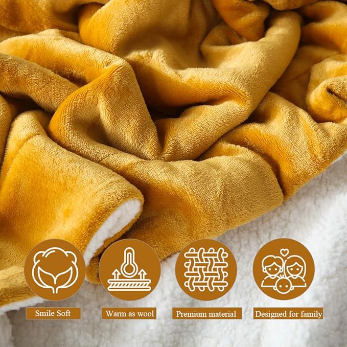 NANPIPER Bed Blanket Reversible Sherpa Flannel Throw Blanket Super Soft Fuzzy Plush Fleece Microfiber (90"x90" Ginger Yellow) Queen