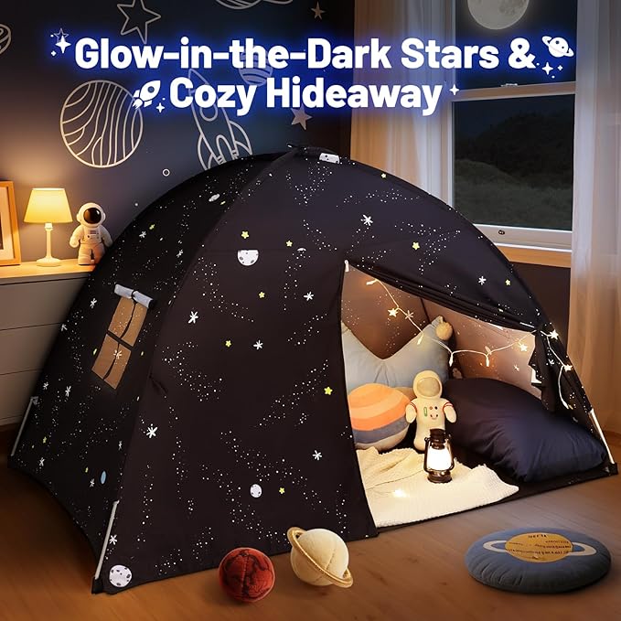 Sumbababy Large Teepee Tent for Kids: with Star Lights - Tent for Toddler Indoor Kids Teepee Tent for Boys & Girls - Toddler Play Tent Inside Canopy Bed for Playroom Gift Toys (Black Galaxy)