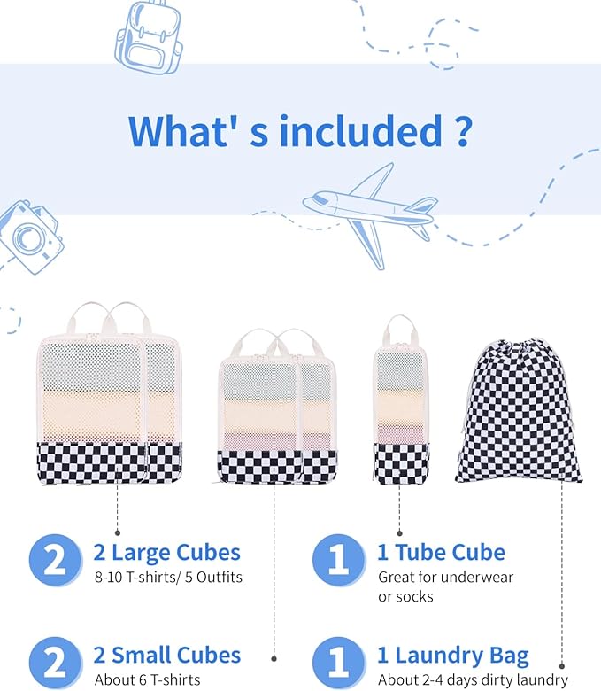 Narwey 6 Set Compression Packing Cubes for Travel Kids Women Carry on, Packing Organizers Bag for Backpack Luggage Suitcase Duffle Bags