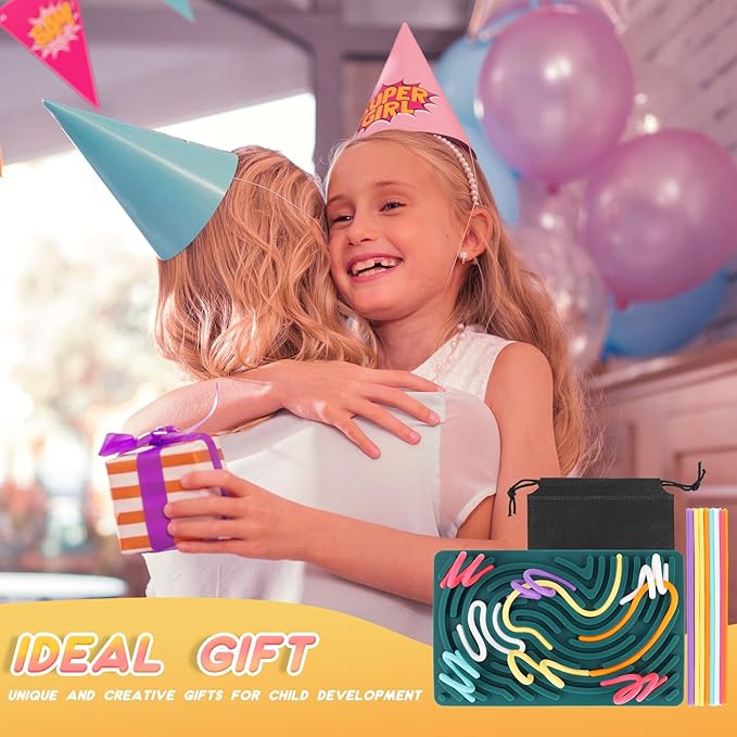 Sensory Activity Board, Silicone Fidget Toy for Stress Relief, Calming, Focus, ADHD and Autism, 6 Colors Sensory Toys Game Controller for Kids 2+ & Adults with 20 Strings