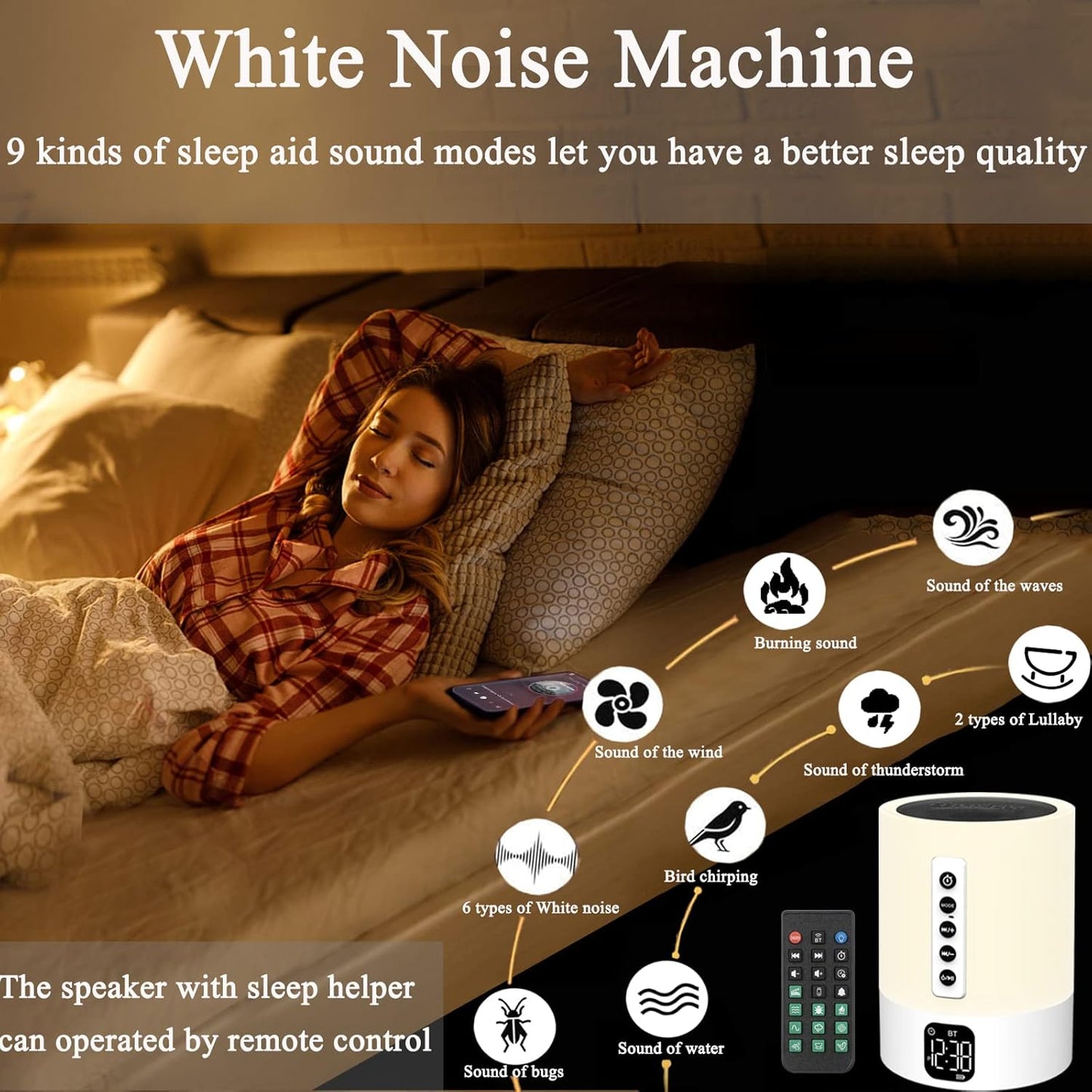 Alarm Clock Bluetooth Speaker, Night Light White Noise Machine Touch Bedside Lamp with Alarm Clock for Kids Multi-Color Changing Night Light Xmas Gifts for Teenage Girls Boys Women Teen Girl Gifts
