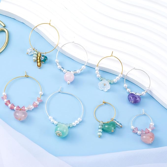 Pndeyo 120pcs Hypoallergenic Earring Beading Hoops, Mix Sizes Round Hoop Earrings Findings, Open Earring Wire Ring Accessories for Jewelry Making- Gold & Silver