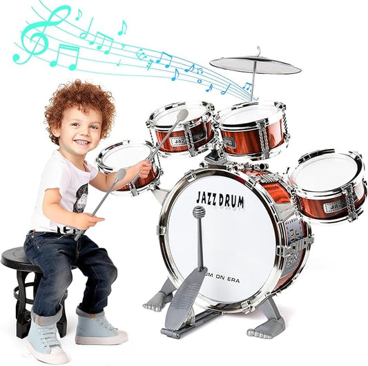 Toy Drum Set for Kids Toddler Jazz Drum Kit with 5 Drums Percussion Musical Instruments Toys for 3 4 5 Year Old Boys Girls Gifts Ages 3-5