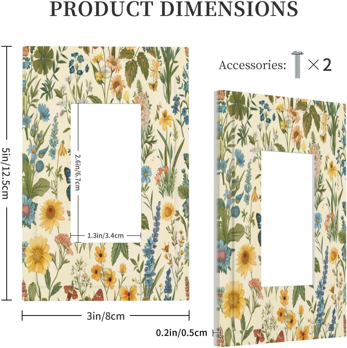 Decorative Outlet Covers Rustic Plant Garden Leaf Flower Butterfly 1 Gang Single Decora GFCI Device Light Switch Covers Plate 1 Rocker Wall Plate Jumbo Faceplate for Bedroom Home Decor