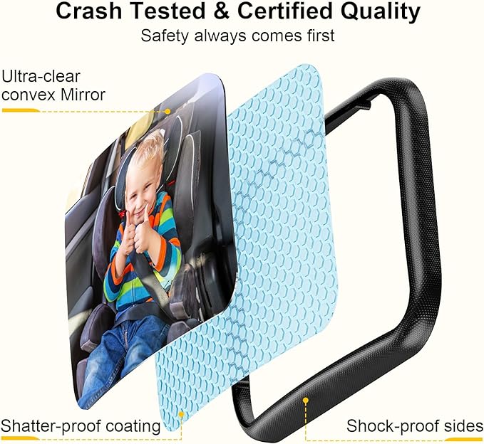 Baby Car Mirror, Stretchable 360° Caring Baby Mirror for Car Seat Rear Facing Seat Infant Shatterproof, Baby Essentials for Newborn, Crash Tested and Certified