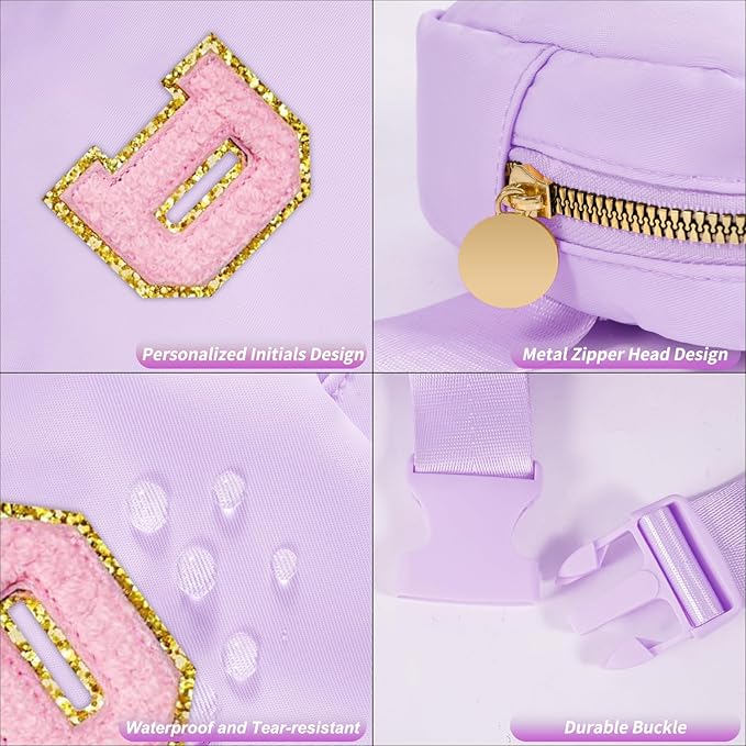 Mini Belt Bag Fanny Pack with Initials Letter Patch Small Crossbody Bags Cute Stuff Birthday Gifts for Teenager Girls Trendy Stuff for Teens - D,Lavender