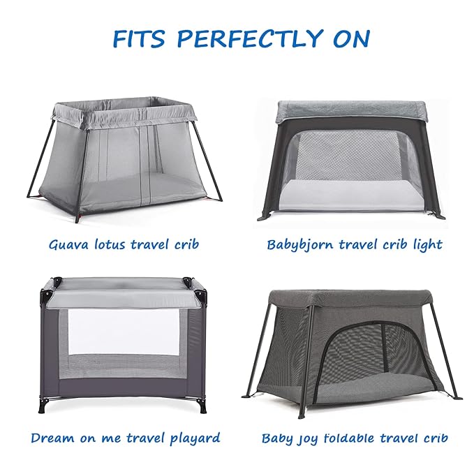 Travel Crib Sheets Cotton for Guava Lotus, Dream on Me Travel Crib and 42" X 24" Travel Light Playard Mattress, Soft & Breathable Waterproof Fitted Sheet 2 Pack, Boys & Girls White