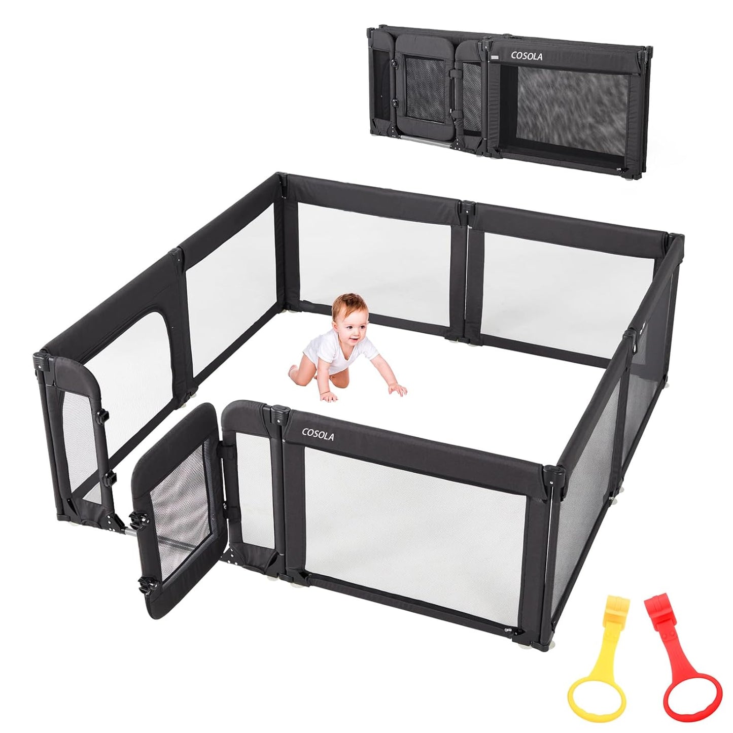 Baby Playpen,Large Play Pen for Babies and Toddlers with Door 79x71 Inch, Adjustable Playpen Non-Slip Suction Cups Base Safe and Sturdy, Indoor Outdoor Playard,Black