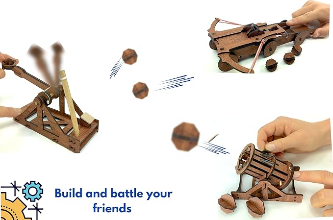 PATHFINDERS Leonardo Da Vinci weapons mini model kits catapult crossbow bombard set of 3 Engineering kits Educational Toys for Kids Science kit for Kids Age 8-10 10-12 stem Projects Wood Building Kits
