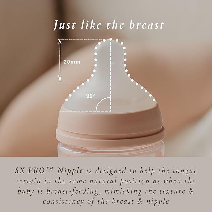Suavinex Bonhomia Glass Baby Bottle with SX PRO Silicone Nipple, Anti Colic Baby Bottles, Baby Bottles for Breastfed Babies, Medium Flow, 3mo, 8oz, Beige