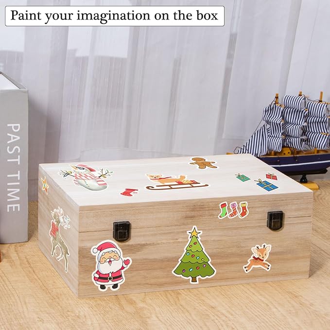 Wooden Storage Box Container with Hinged Lid and Front Clasp, 12.2''x8.6''x4.7'' Large Wooden Box, Wood Boxes Wood Gift Boxes for Crafts Art Hobbies and Valentine's Day Decoration