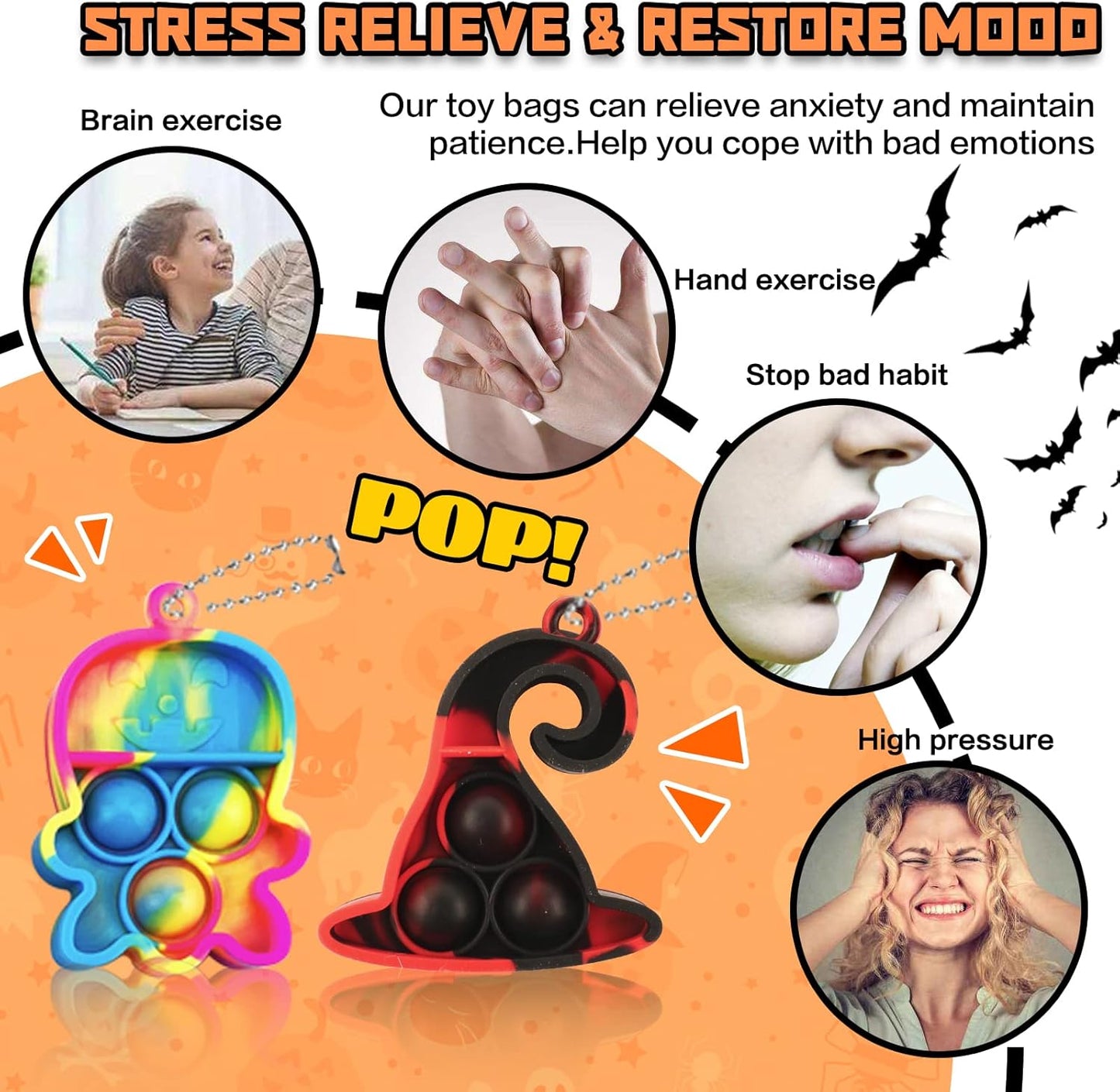 32Pcs Halloween Mini Pop Fidget Toys Packs for Kids Girls Boys Halloween Party Favors Halloween Treat Bags Gifts Stress Relief