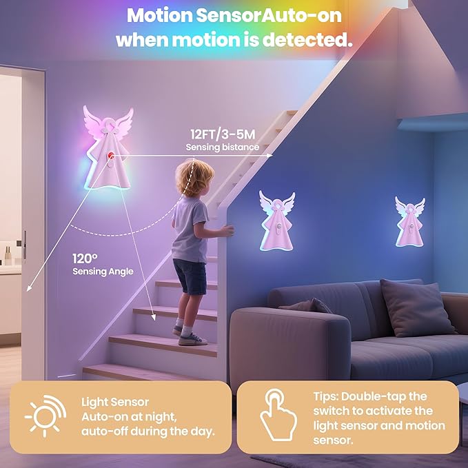 Color Changing Night Light with 8 Static & 10 RGB Modes, USB Rechargeable, Motion-Sensing – Perfect Kids Gift for Bedrooms & Playrooms