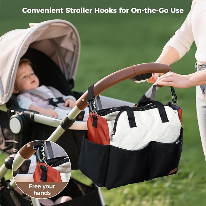 Lekebaby Diaper Bag Tote, Large Diaper Bags Waterproof,Large Mommy Bag Tote Bag Handbag Pink Travel, Black and Beige